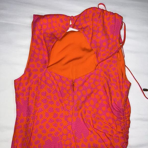 Ted Baker Luissa Midi Dress Size 2 Orange & Pink Ruched Side Detail Sleeveless - Picture 12 of 16